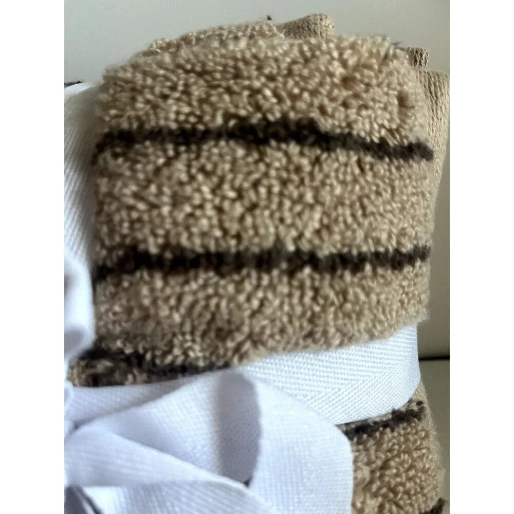 Brooks Brothers Washcloths Facecloths Cafe Au Lait Brown Stripe 13x13